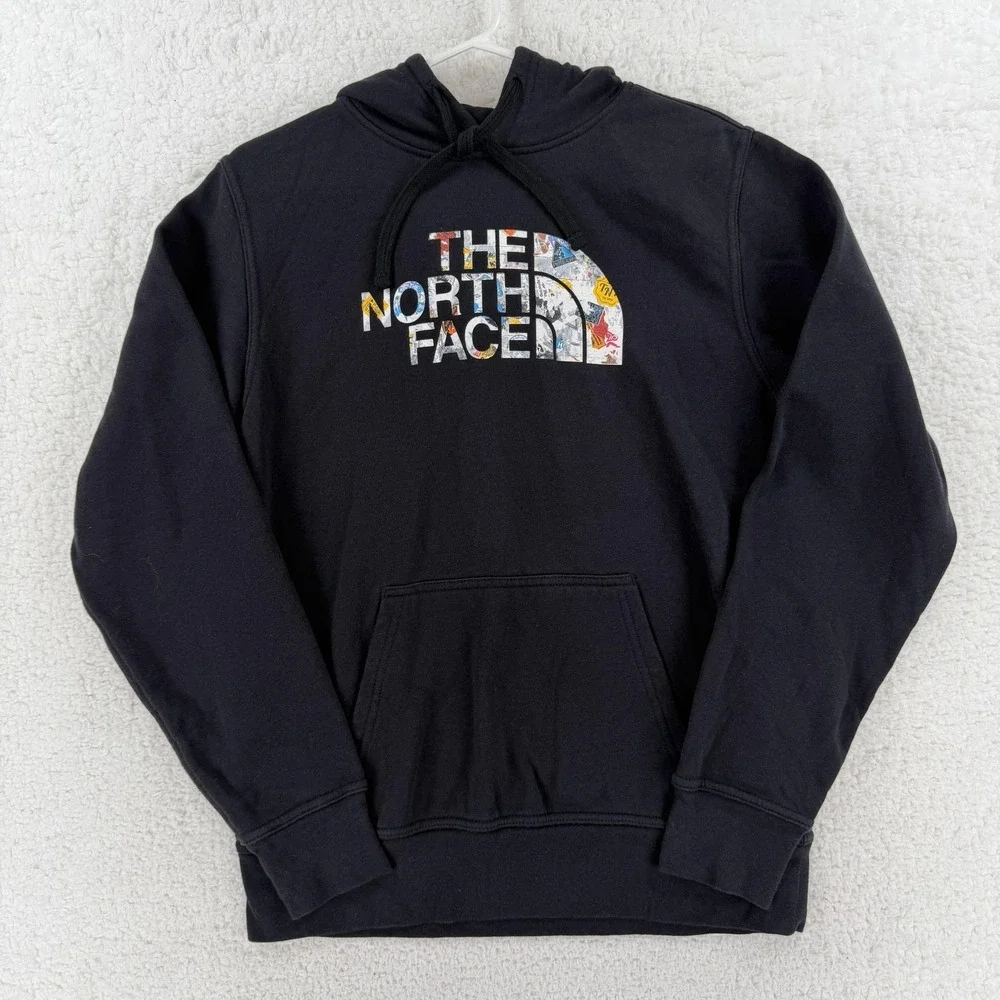 The North Face Hoodie‎ Mens Small Black Logo Graphic Pullover Fleece Sweatshirt
